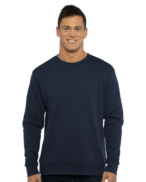 Next Level 9001 Unisex Santa Barbara Pocket Crewneck Sweatshirt - Midnight Navy - model front