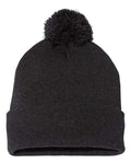 Sportsman SP15 12" Pom-Pom Cuffed Beanie - Heather Charcoal - front