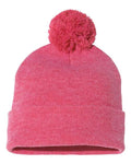 Sportsman SP15 12" Pom-Pom Cuffed Beanie - Heather Red - back
