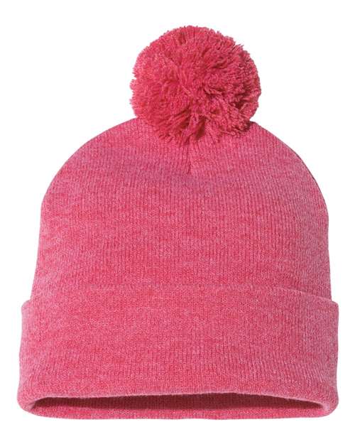 Sportsman SP15 12" Pom-Pom Cuffed Beanie - Heather Red - back