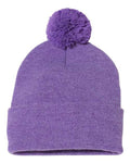 Sportsman SP15 12" Pom-Pom Cuffed Beanie - Heather Purple - back