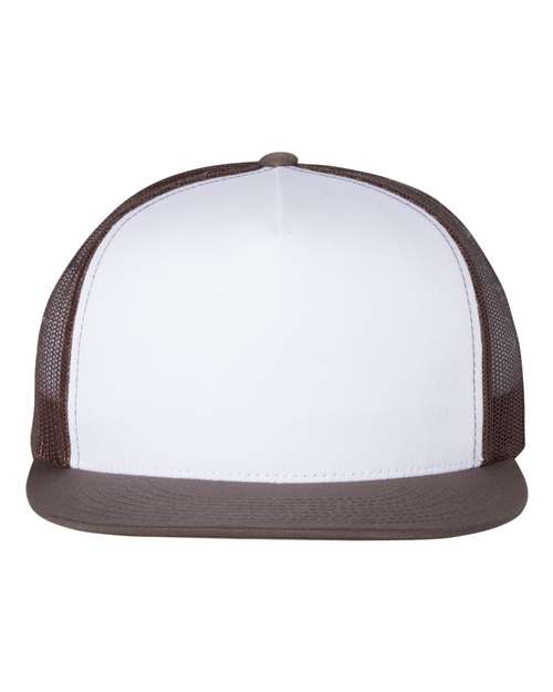 Yupoong 6006 Classic Five-Panel Trucker Cap - Brown/ White/ Brown - front