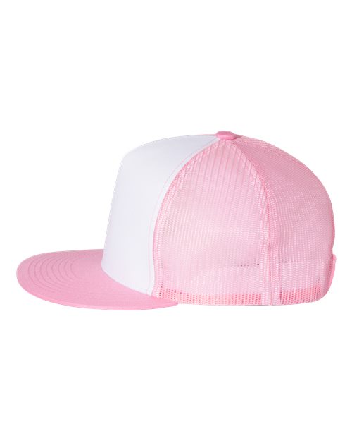 Yupoong 6006 Classic Five-Panel Trucker Cap - Pink/ White/ Pink - side