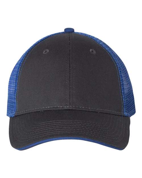 Valucap S102 Sandwich Trucker Cap - Charcoal/ Royal - front