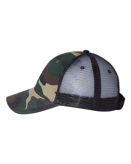 Valucap S102 Sandwich Trucker Cap - Green Camo/ Black - side