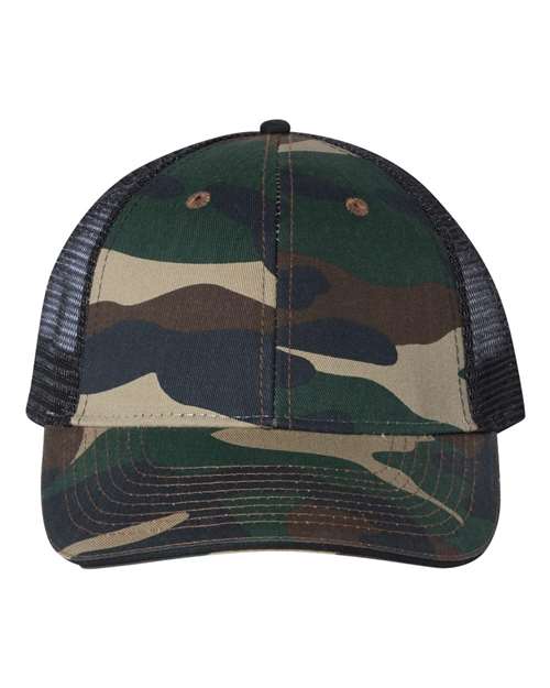 Valucap S102 Sandwich Trucker Cap - Green Camo/ Black - front