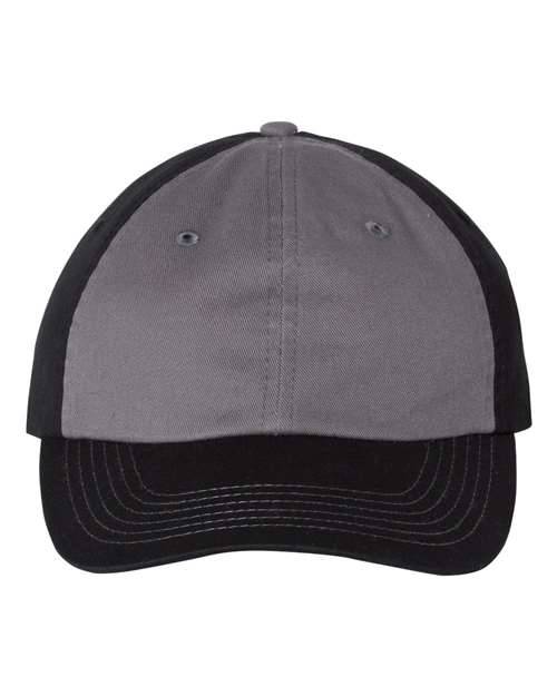 Valucap VC300A Bio-Washed Classic Dad Hat - Charcoal/ Black - front