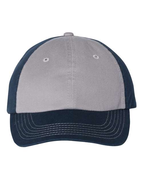 Valucap VC300A Bio-Washed Classic Dad Hat - Grey/ Navy - front