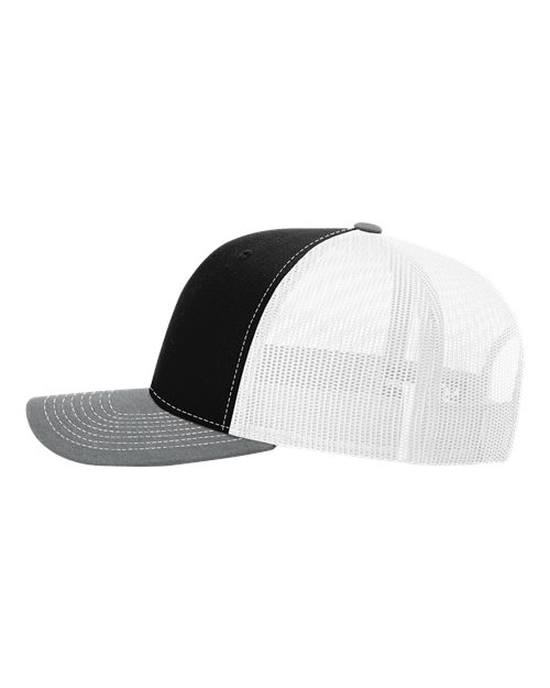 Richardson 112 Snapback Trucker Cap - Black/ White/ Heather Grey - side