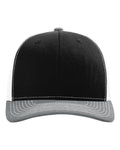 Richardson 112 Snapback Trucker Cap - Black/ White/ Heather Grey - front