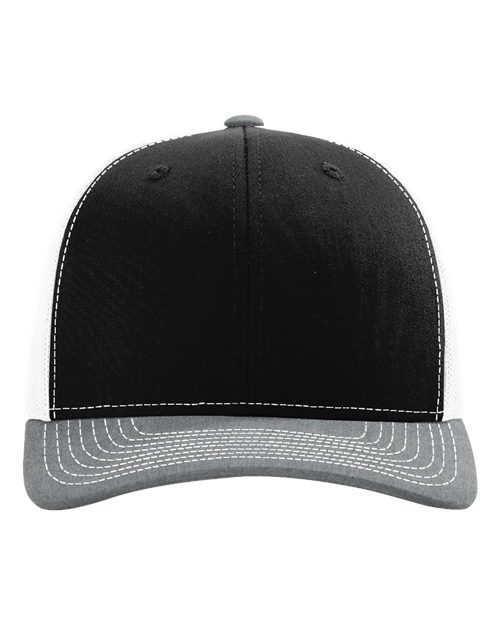 Richardson 112 Snapback Trucker Cap - Black/ White/ Heather Grey - front