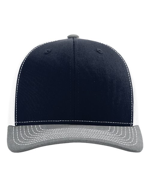 Richardson 112 Snapback Trucker Cap - Navy/ White/ Heather Grey - front
