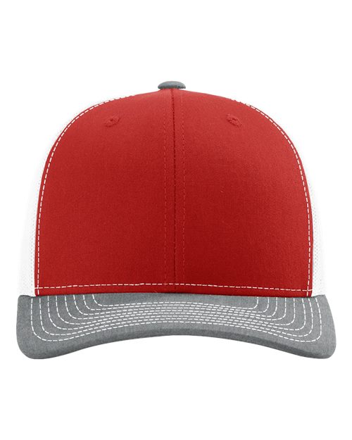 Richardson 112 Snapback Trucker Cap - Red/ White/ Heather Grey - front