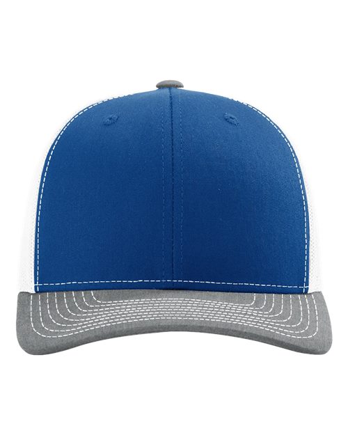 Richardson 112 Snapback Trucker Cap - Royal/ White/ Heather Grey - front