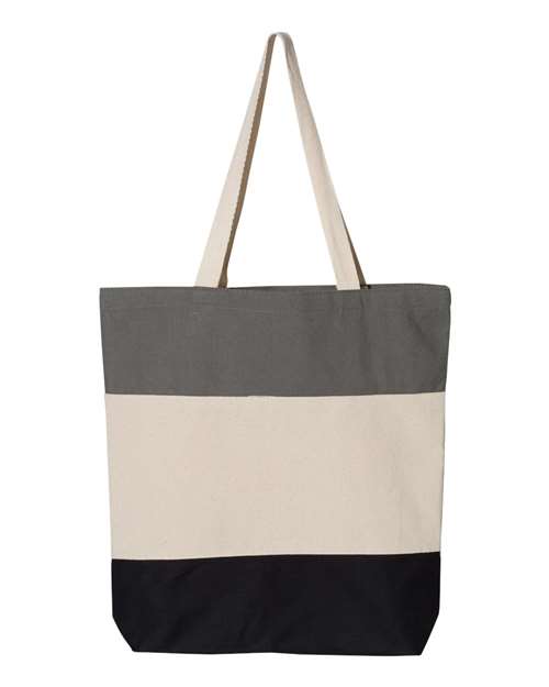 Q-Tees Q125900 11L Tri-Color Tote - Black/ Natural/ Light Grey - back