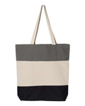 Q-Tees Q125900 11L Tri-Color Tote - Black/ Natural/ Light Grey - front
