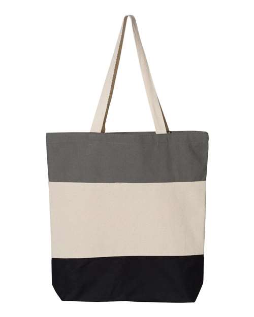 Q-Tees Q125900 11L Tri-Color Tote - Black/ Natural/ Light Grey - front