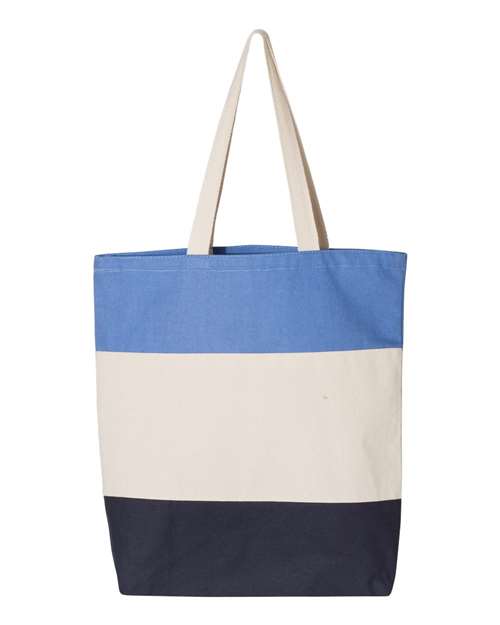 Q-Tees Q125900 11L Tri-Color Tote - Navy/ Natural/ Carolina Blue - back