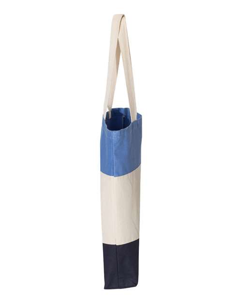 Q-Tees Q125900 11L Tri-Color Tote - Navy/ Natural/ Carolina Blue - side