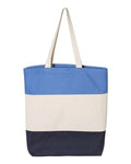 Q-Tees Q125900 11L Tri-Color Tote - Navy/ Natural/ Carolina Blue - front