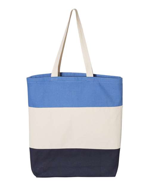 Q-Tees Q125900 11L Tri-Color Tote - Navy/ Natural/ Carolina Blue - front
