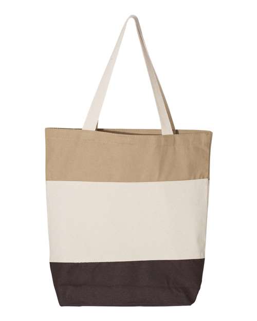 Q-Tees Q125900 11L Tri-Color Tote - Chocolate/ Natural/ Khaki - back