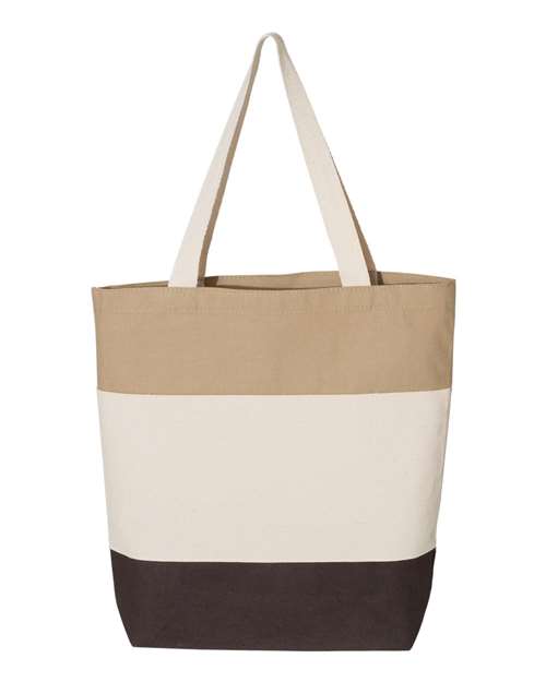 Q-Tees Q125900 11L Tri-Color Tote - Chocolate/ Natural/ Khaki - front
