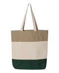 Q-Tees Q125900 11L Tri-Color Tote - Forest/ Natural/ Khaki - front