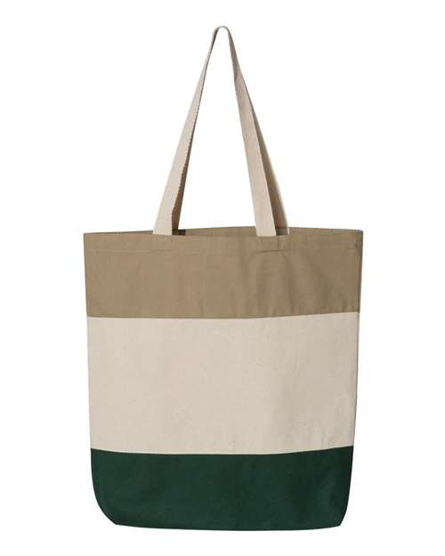 Q-Tees Q125900 11L Tri-Color Tote - Forest/ Natural/ Khaki - front