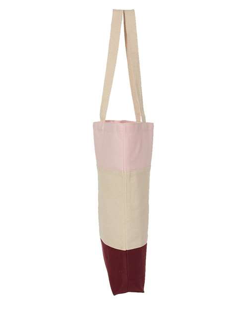Q-Tees Q125900 11L Tri-Color Tote - Maroon/ Natural/ Light Pink - side