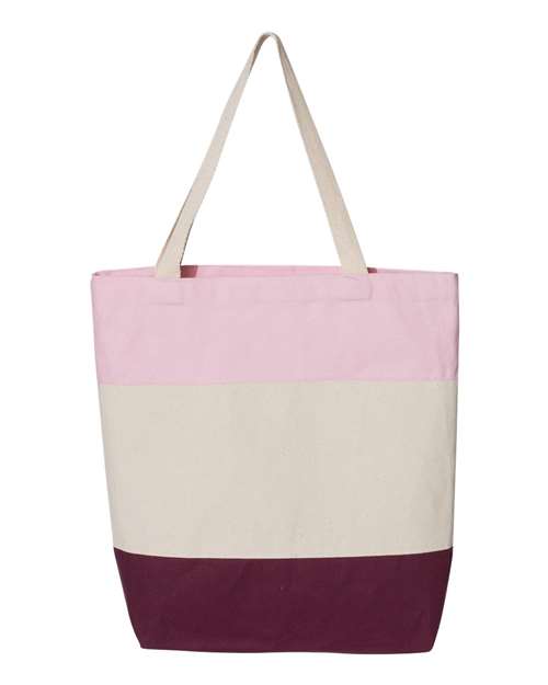 Q-Tees Q125900 11L Tri-Color Tote - Maroon/ Natural/ Light Pink - front