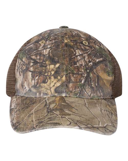 Richardson 111P Garment Washed Printed Trucker Cap - Realtree Edge/ Brown - front