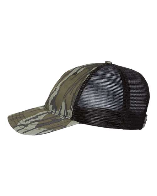 Richardson 111P Garment Washed Printed Trucker Cap - Mossy Oak Bottomland/ Black - side