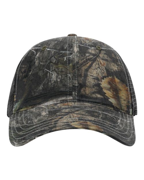 Richardson 111P Garment Washed Printed Trucker Cap - Mossy Oak Country DNA/ Black - front