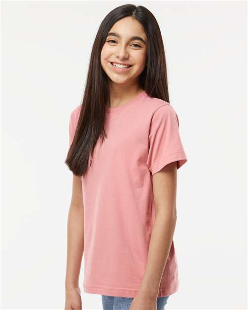 LAT 6101 Youth Fine Jersey Tee - Mauvelous - model side
