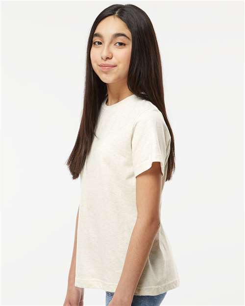 LAT 6101 Youth Fine Jersey Tee - Natural Heather - model side