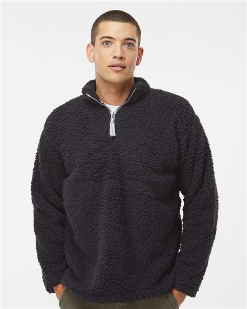 J. America 8454 Men's Sherpa Quarter-Zip Pullover - Black - model front