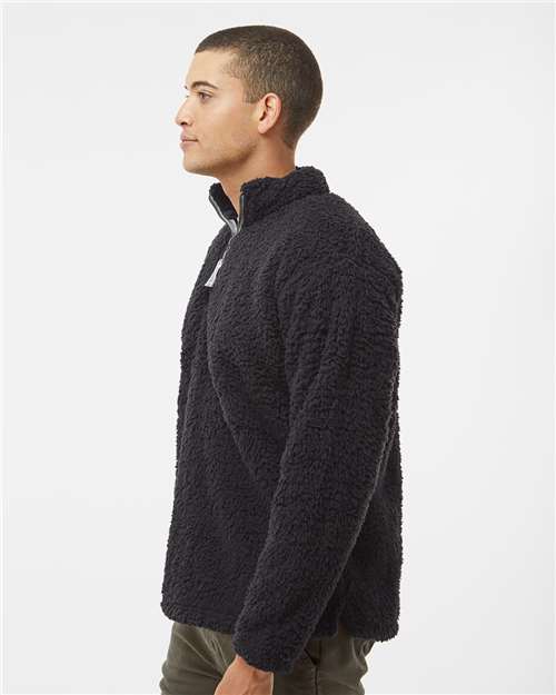 J. America 8454 Men's Sherpa Quarter-Zip Pullover - Black - model side
