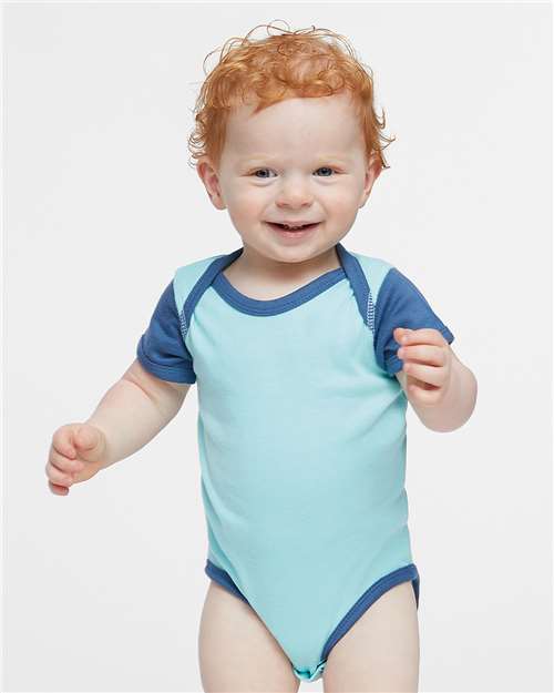 Rabbit Skins 4400 Infant Baby Rib Bodysuit - Chill/ Indigo - model front