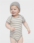 Rabbit Skins 4400 Infant Baby Rib Bodysuit - Titanium/ Natural Stripe - model front