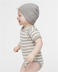 Rabbit Skins 4400 Infant Baby Rib Bodysuit - Titanium/ Natural Stripe - model side