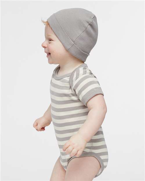 Rabbit Skins 4400 Infant Baby Rib Bodysuit - Titanium/ Natural Stripe - model side