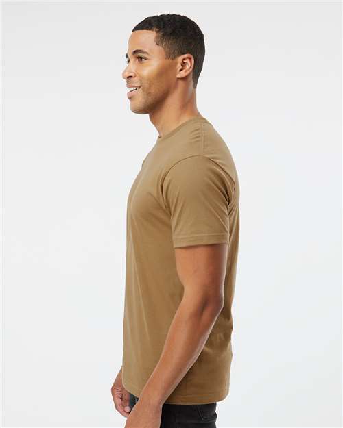 LAT 6901 Unisex Fine Jersey Tee - Coyote Brown - model side