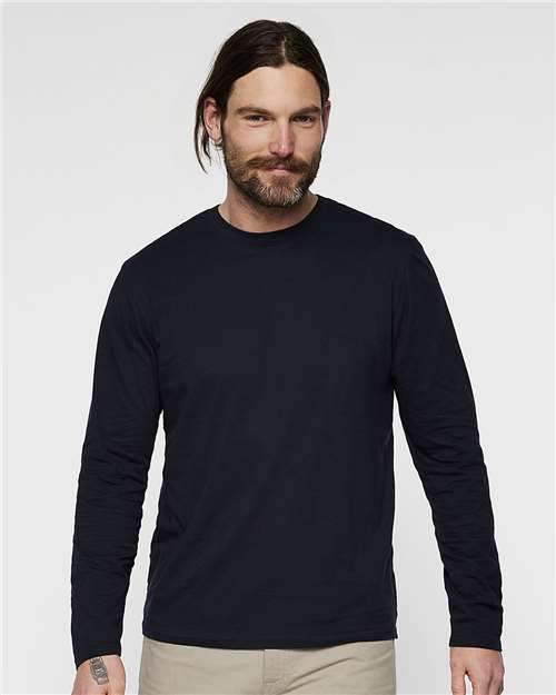 LAT 6918 Unisex Fine Jersey Long Sleeve Tee - Navy - model front
