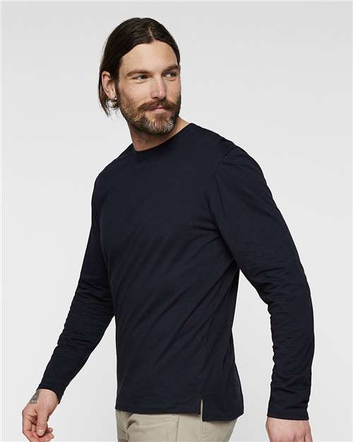 LAT 6918 Unisex Fine Jersey Long Sleeve Tee - Navy - model side