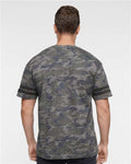 LAT 6937 Unisex Football Fine Jersey Tee - Vintage Camo/ Vintage Smoke - model back