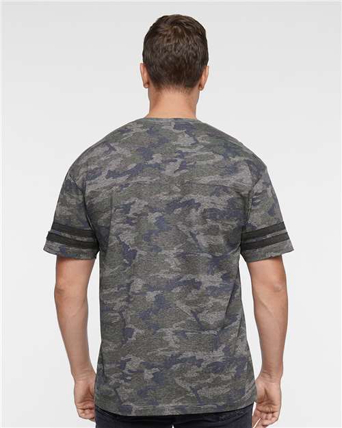 LAT 6937 Unisex Football Fine Jersey Tee - Vintage Camo/ Vintage Smoke - model back