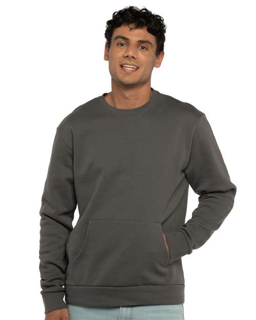 Next Level 9001 Unisex Santa Barbara Pocket Crewneck Sweatshirt - Heavy Metal - model front