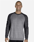 Jerzees 91MR Unisex Snow Heather French Terry Crewneck Sweatshirt - Charcoal/ Black Ink - model front