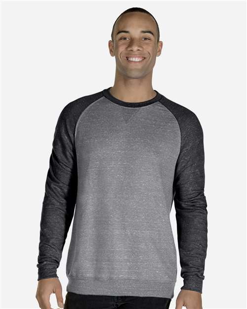 Jerzees 91MR Unisex Snow Heather French Terry Crewneck Sweatshirt - Charcoal/ Black Ink - model front